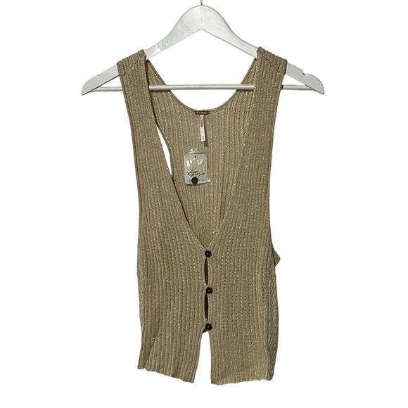 FREE PEOPLE TOP WOMENS SIZE SMALL SEASCAPE SLEEVELESS SWEATER VEST SAND BOHO - Picture 4 of 13